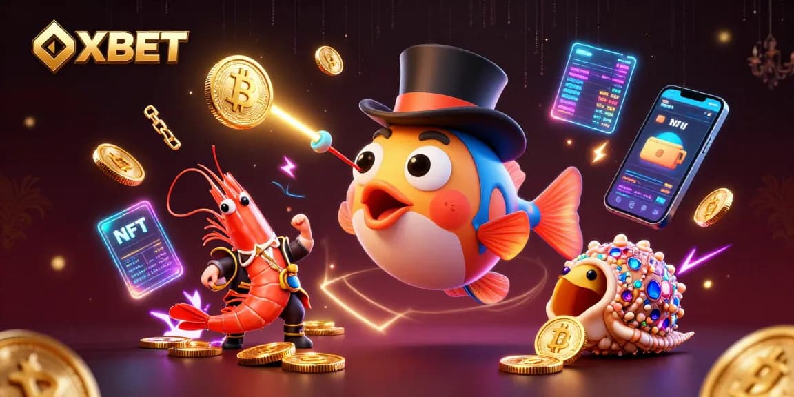 Engage with OXBET's thrilling underwater adventure featuring vibrant characters and glowing crypto coins.