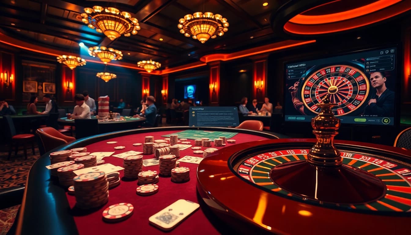 The hidden wiki reveals the thrilling atmosphere of a luxurious casino with active poker and roulette games.
