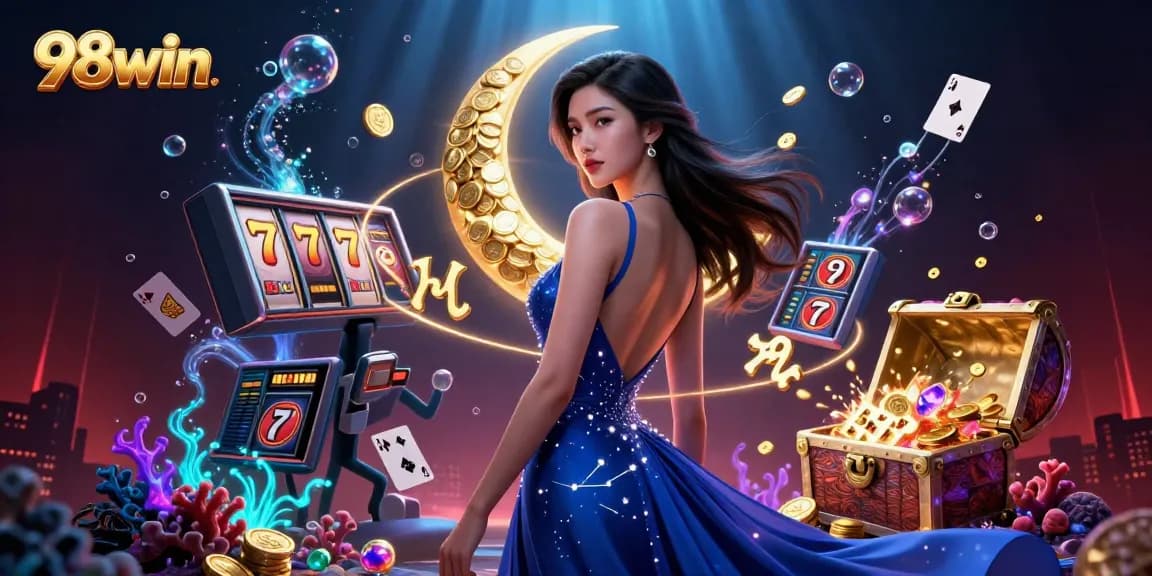 Experience winning moments at 98win with captivating slot reels and vibrant casino elements.