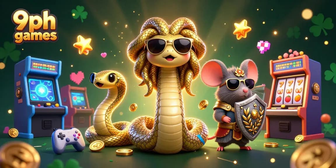 Engage in exciting 9ph games with delightful visuals of Medusa and a warrior mouse in a vibrant casino scene.