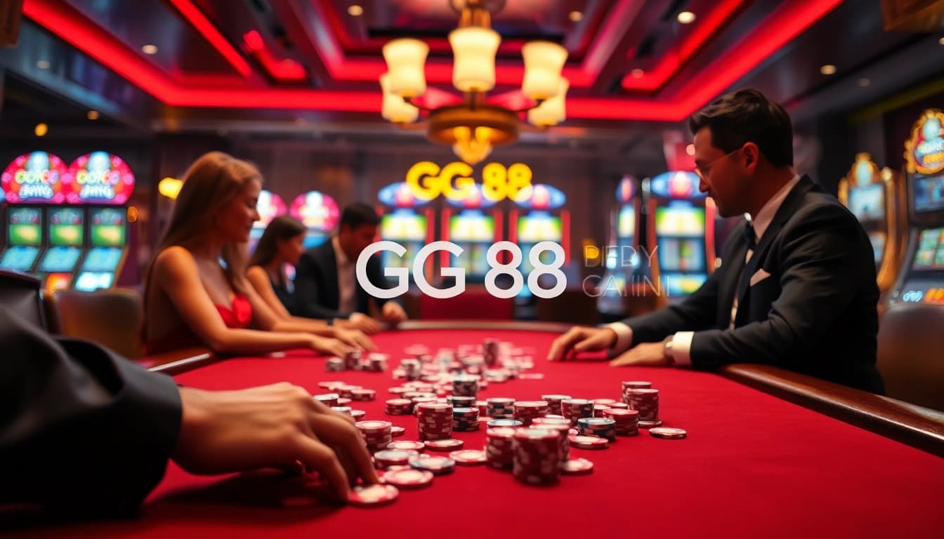 Players enjoying a thrilling game of poker at GG 88's luxurious casino.