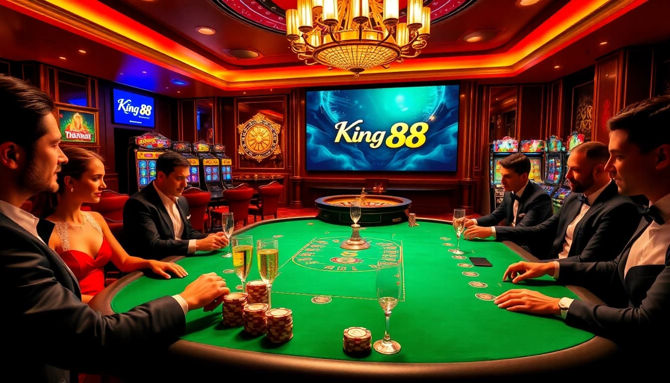 Experience the thrilling excitement at King 88's luxury casino tables surrounded by lavish decor.