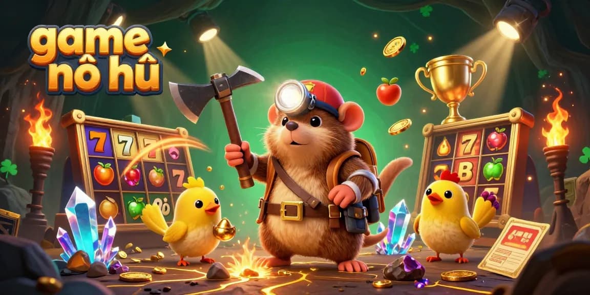 Engage in game nổ hũ action as a treasure hunter mole and companion seek riches amidst a vibrant casino scene.