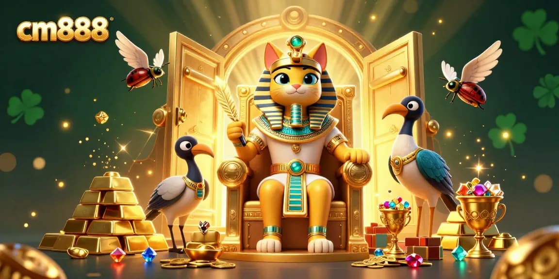 Experience the thrill of winning with cm888 at the dynamic casino scene featuring treasures and pharaohs.