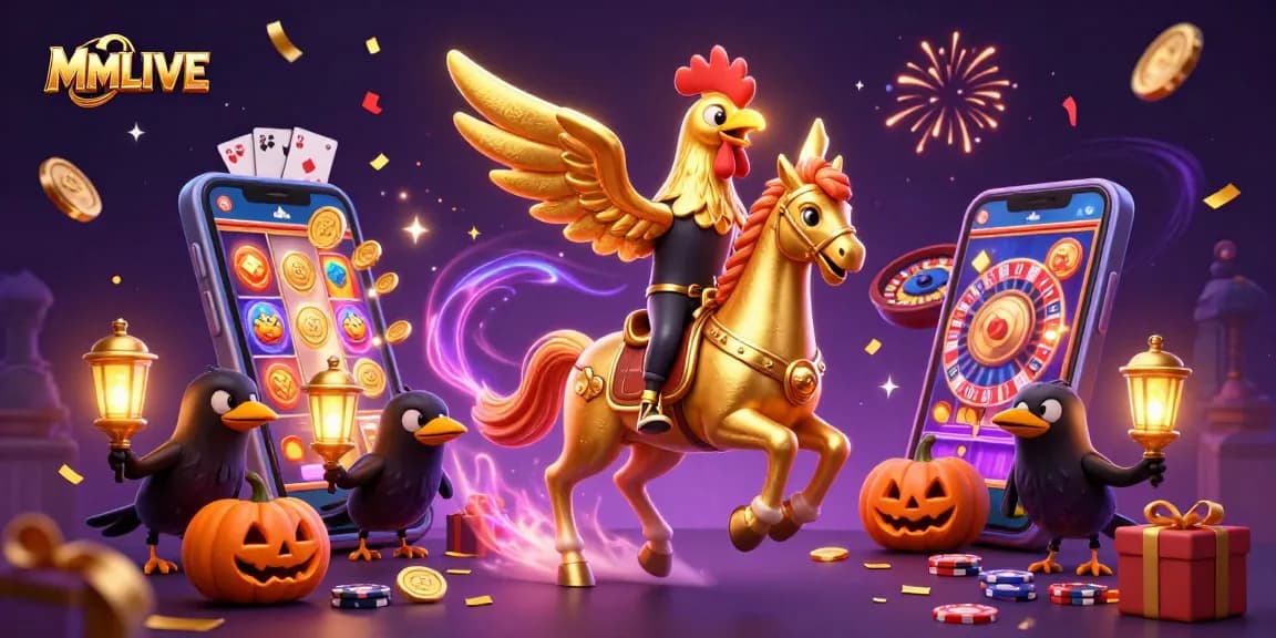 MMLIVE showcases a vibrant casino scene with dynamic gameplay elements and colorful characters.