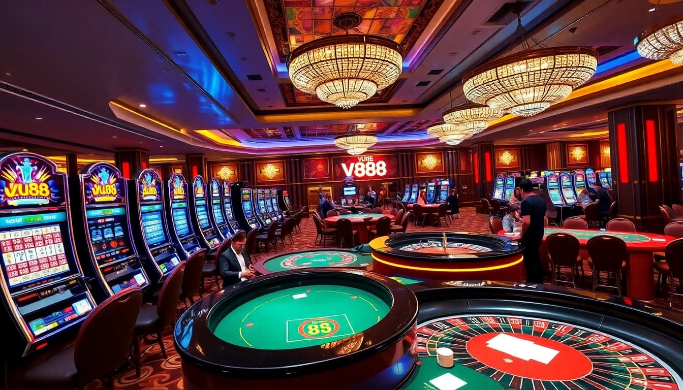Experience the thrill of gaming at VU88 with vibrant slot machines and engaging poker tables.