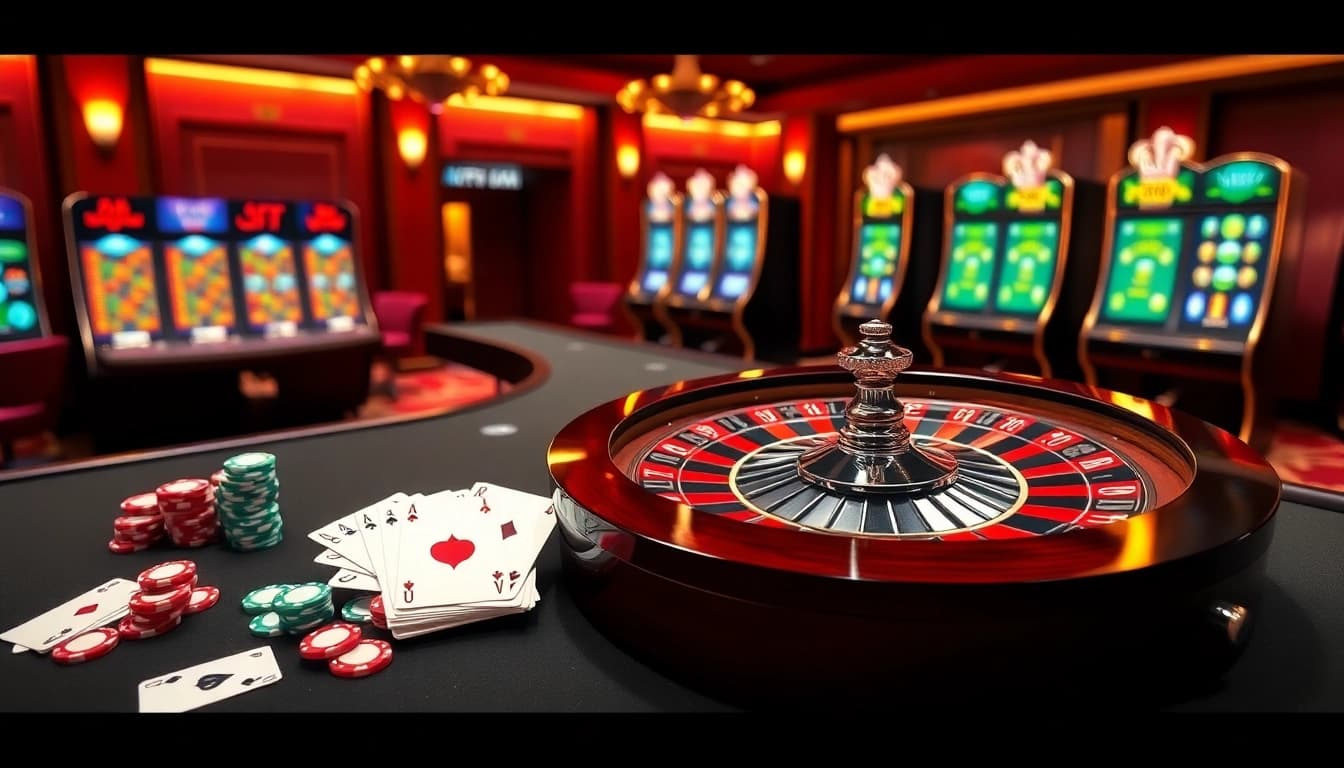 Engage in thrilling games at https://rr88c.pro/, featuring stylish roulette and vibrant cards in a beautiful casino scene.