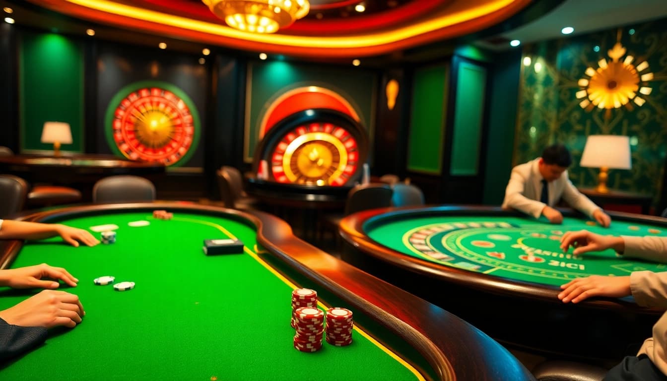 Experience exhilarating games at Link Hitclub mới nhất in a luxurious casino atmosphere with vibrant tables and excited players.