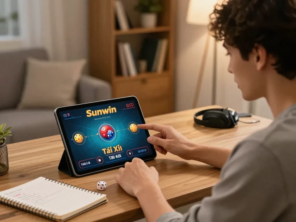 Tài Xỉu Sunwin gameplay in a cozy home environment showcasing excitement and strategic planning.