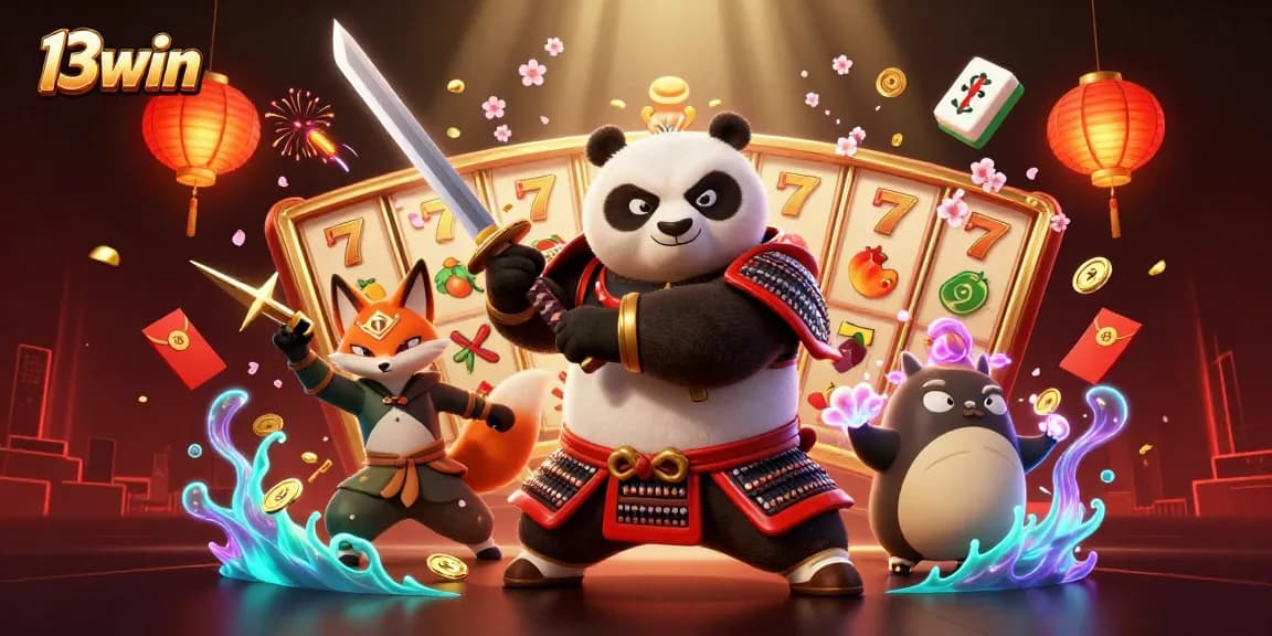 Experience the thrilling action of 13win's vibrant gaming scene with samurai and fox characters.