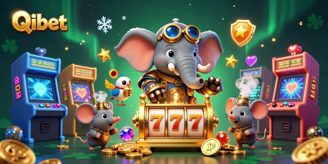Engage with Qibet's thrilling slots and gaming experience through a vibrant steampunk-themed illustration.