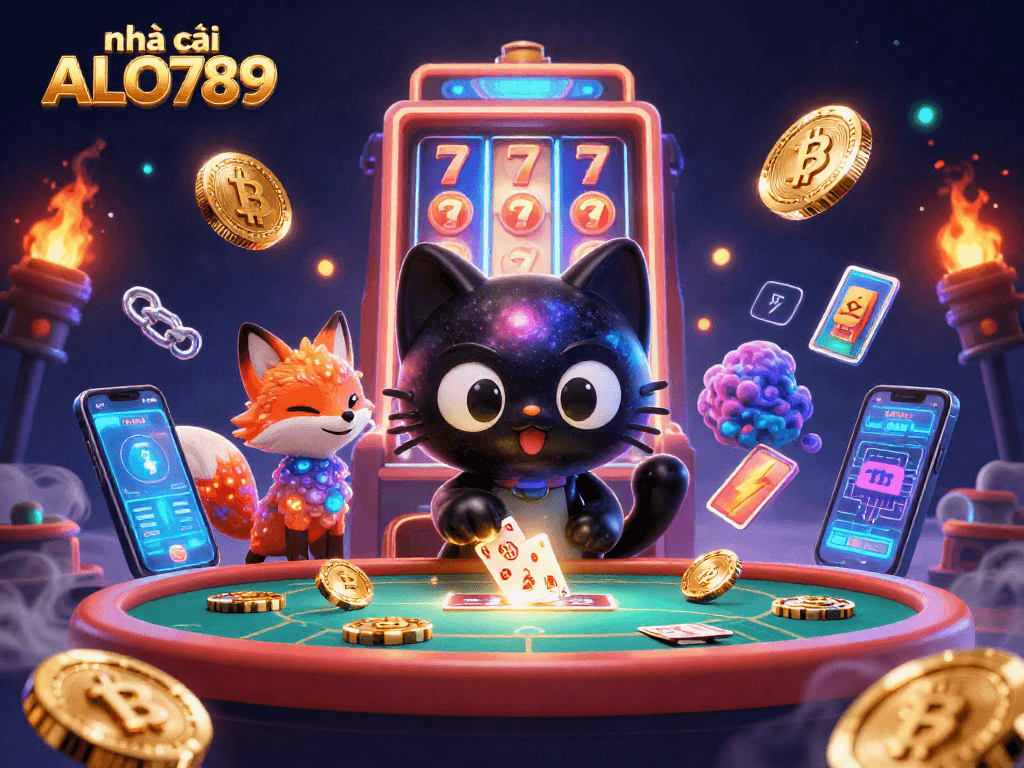 Win big with nhà cái ALO789 in an immersive cosmic casino featuring a black hole cat!