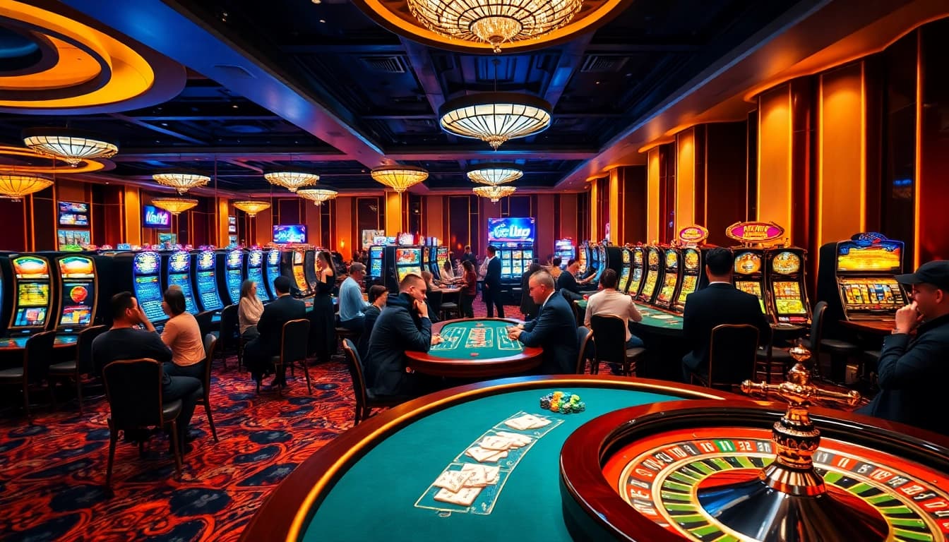 Players enjoying a lively game night at a hit club casino with vibrant tables and cards.