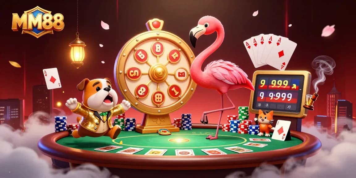 Engage with dynamic MM88 gaming action featuring a host and excited contestants at a vibrant casino.