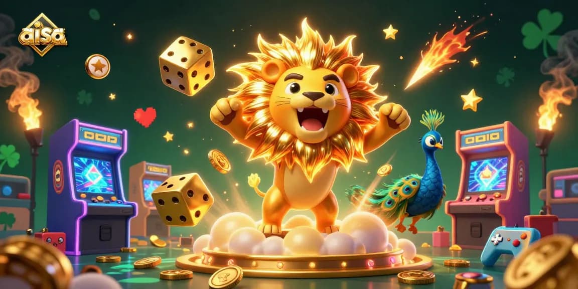 Engage in thrilling gameplay at aisa's vibrant online casino featuring exciting gaming elements and golden accents.