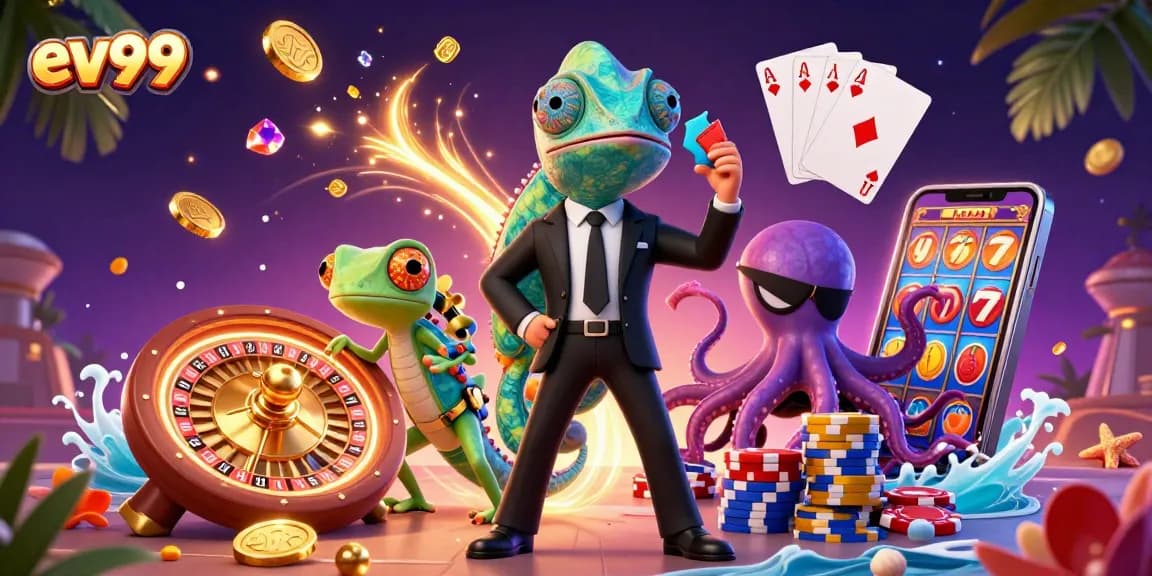 Win big with ev99 treasures in this vibrant casino scene featuring exciting jackpots