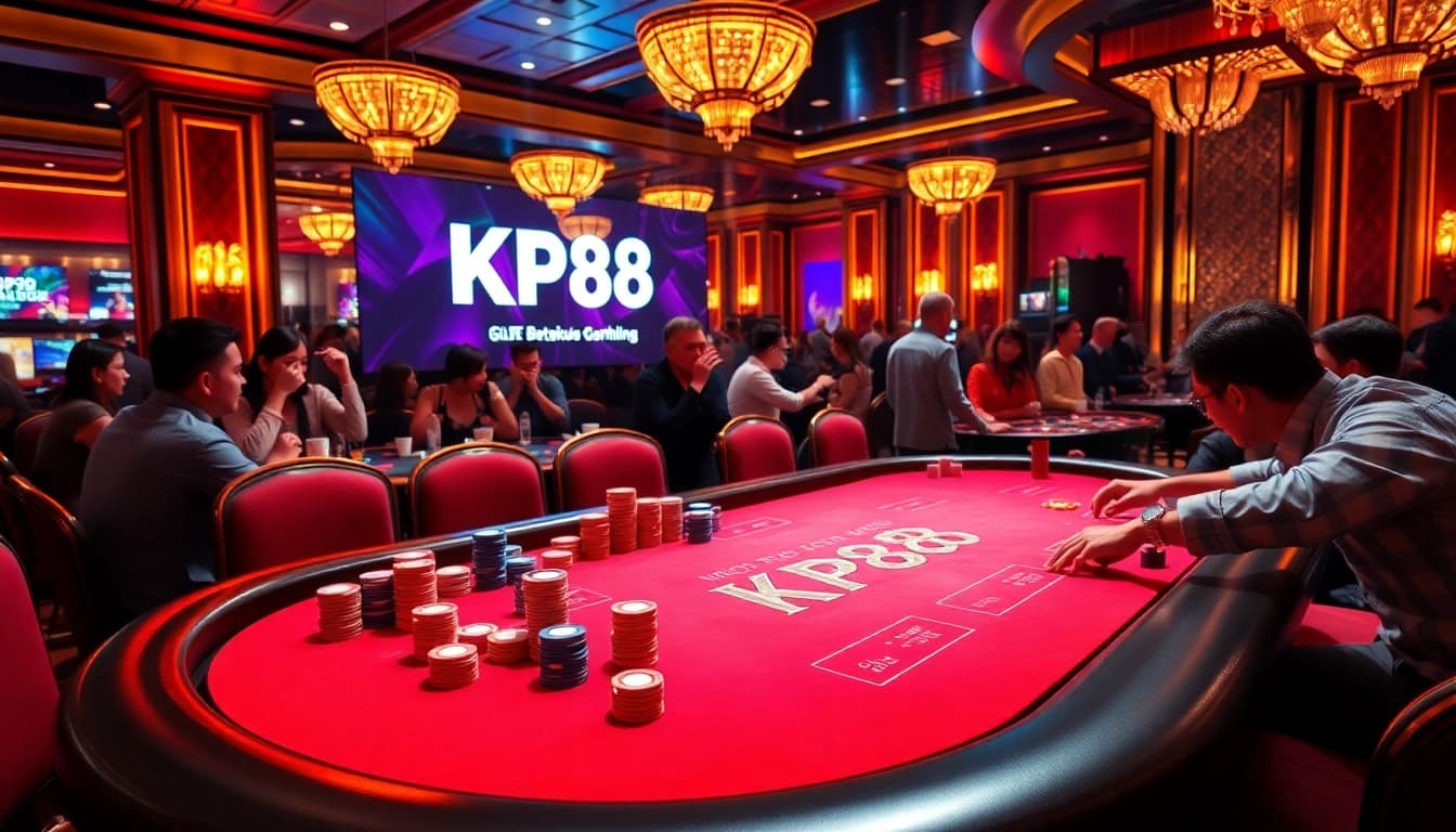 Witness thrilling gameplay at KP88 with vibrant poker action and colorful chips.