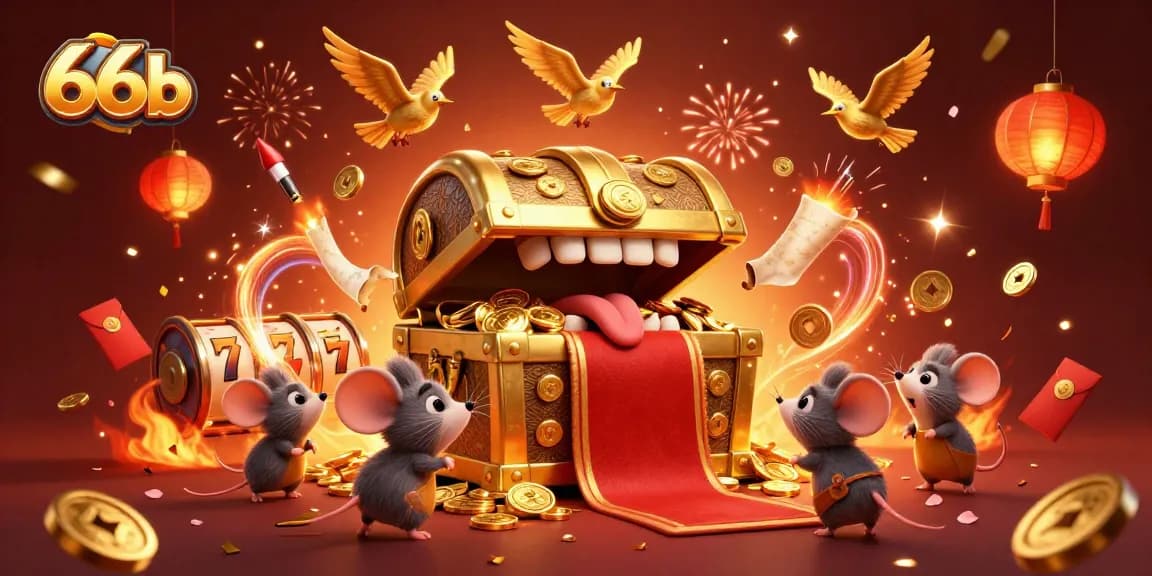 Engage with thrilling gameplay at 66b, featuring a vibrant 3D casino scene with treasure and rich rewards.