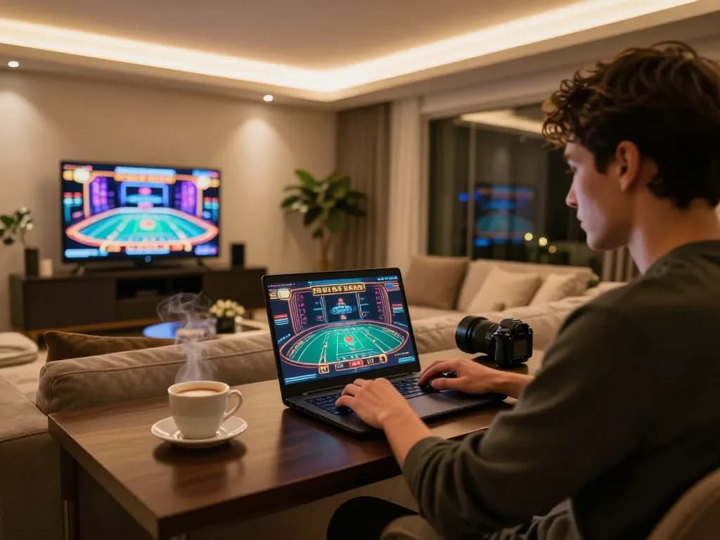 Dynamic engagement with hay88x online casino gameplay showcasing a warm, inviting home setup