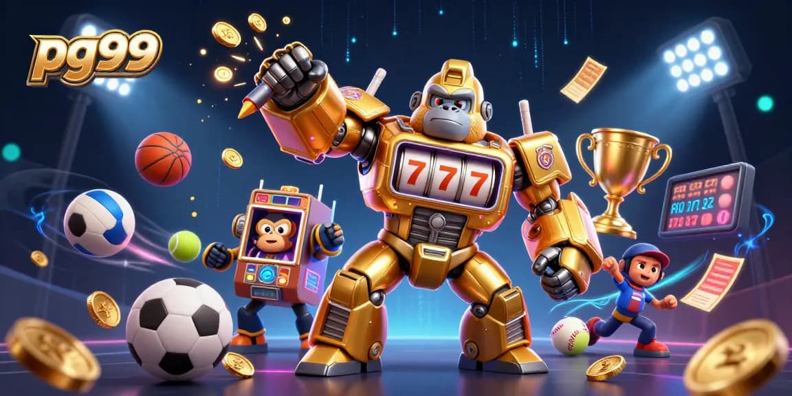 Experience thrilling gameplay at pg99 with engaging casino elements, featuring a dynamic golden gorilla mech.