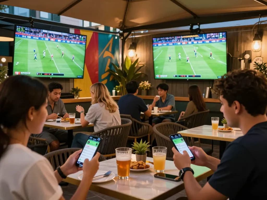 Engaging sports betting atmosphere showcasing Ok9 app usage during live football matches.