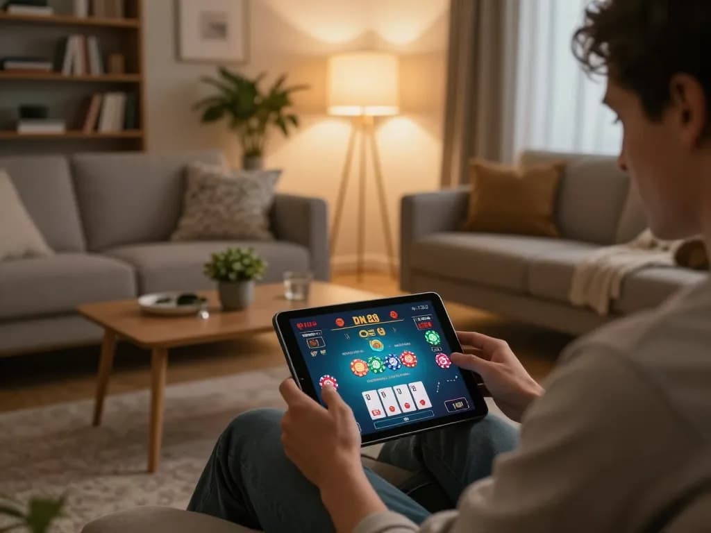 Play DN 88 casino games on a tablet in a cozy living room setting with engaging gameplay visible
