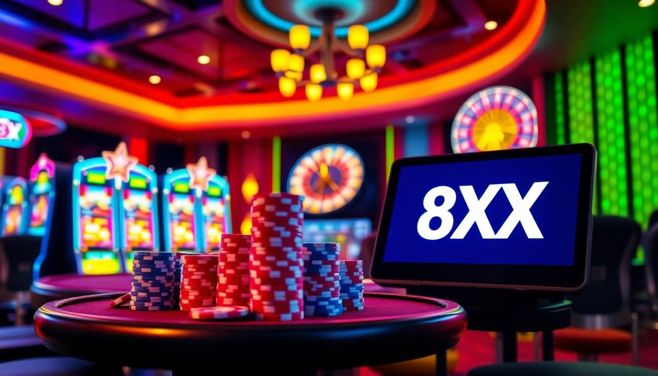 Experience thrilling gambling action at the 8XX link with casino tables and vibrant slot machines.