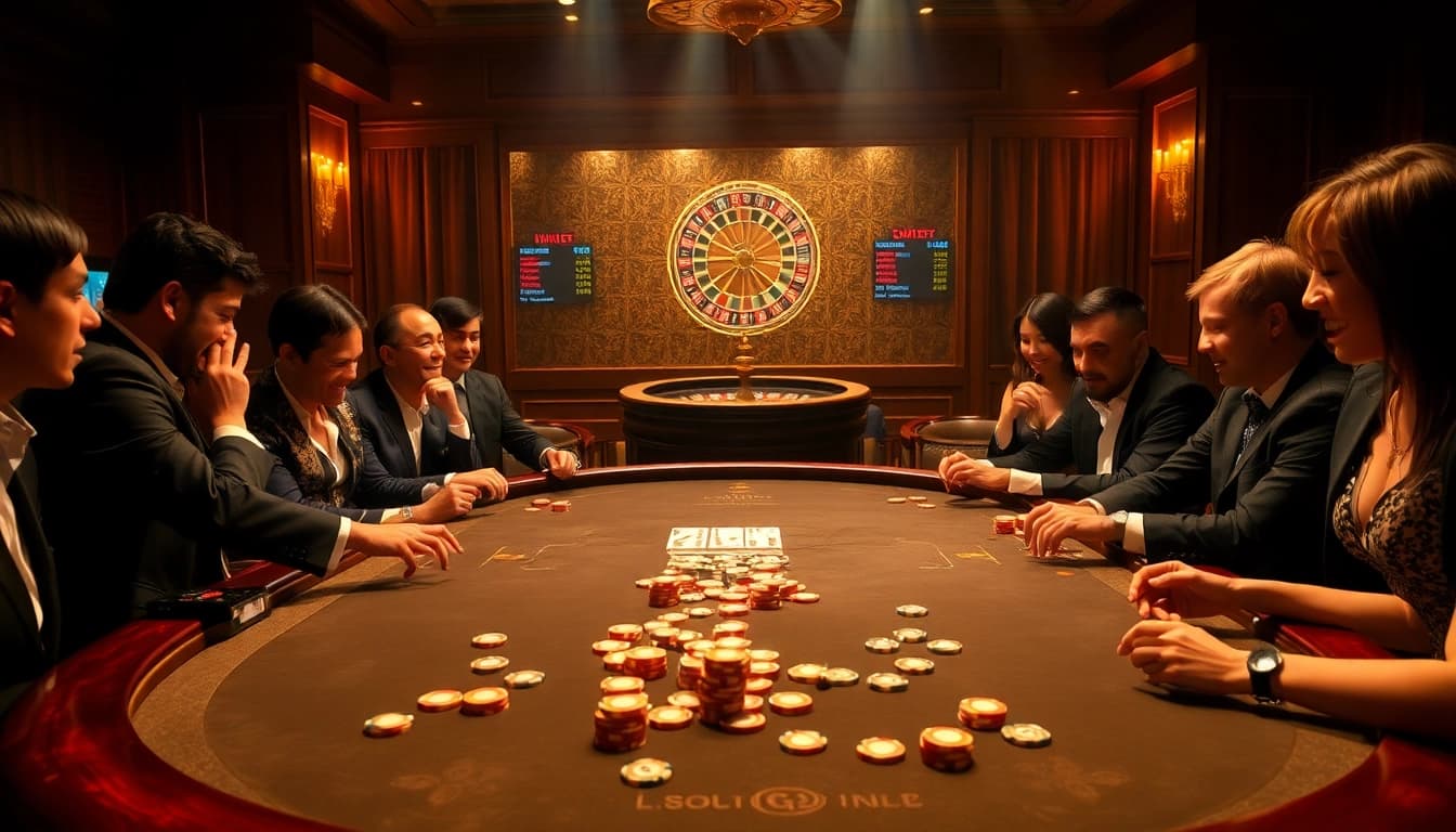 Experience the thrill of Nhà cái uy tín QQ88 at its vibrant poker table with excited players.