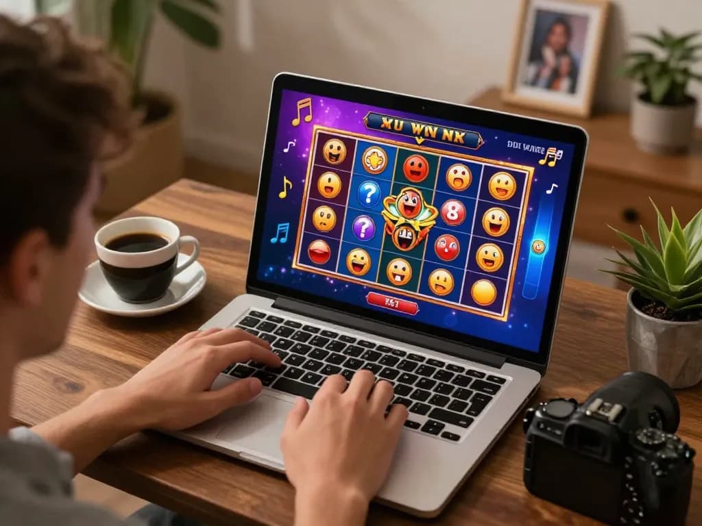 Player enjoying HITCLUB online slots with vibrant graphics and strategic gameplay in cozy home setting.