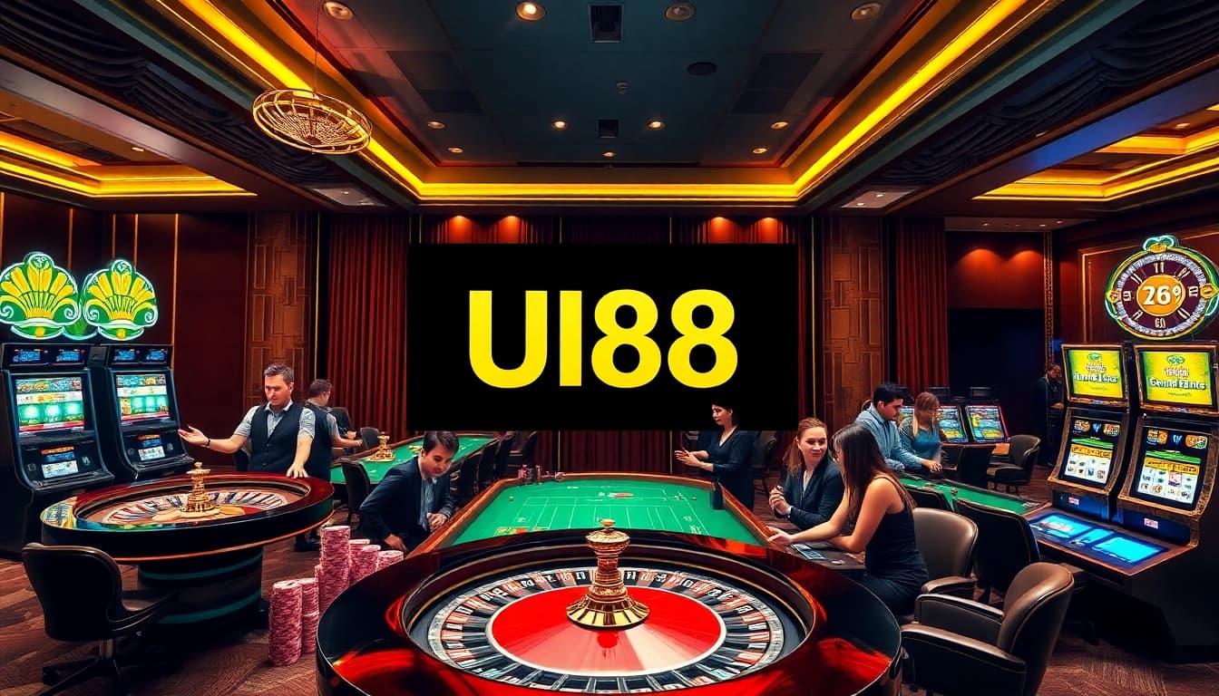 Engaging players at UU88 online casino with vibrant gaming tables and luxury atmosphere.
