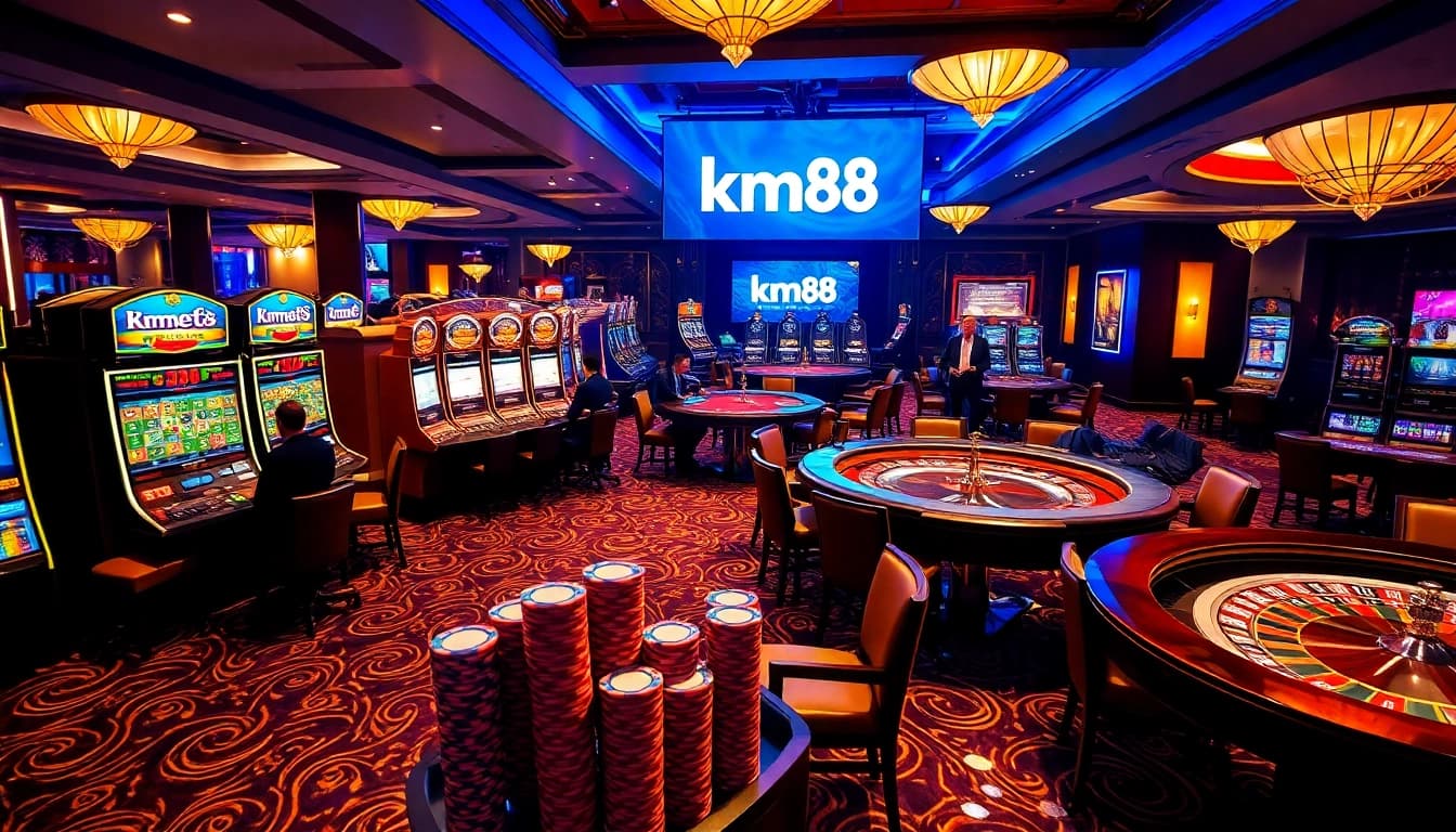 Experience thrilling games at km88 casino with vibrant slot machines and poker tables.
