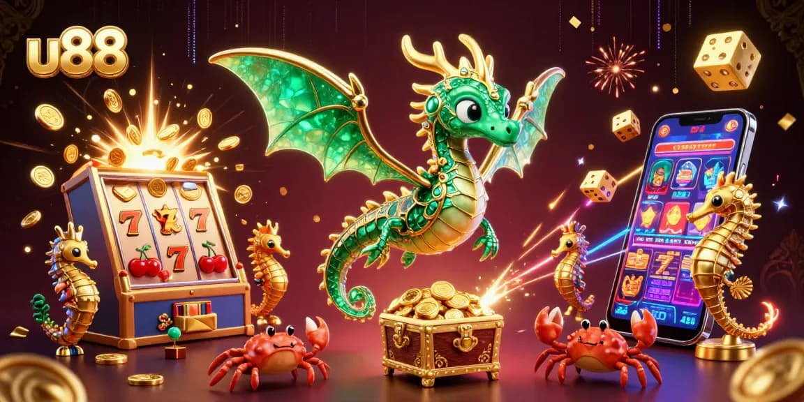 Experience thrilling gameplay with u88's dynamic casino illustration showcasing vibrant gaming elements.