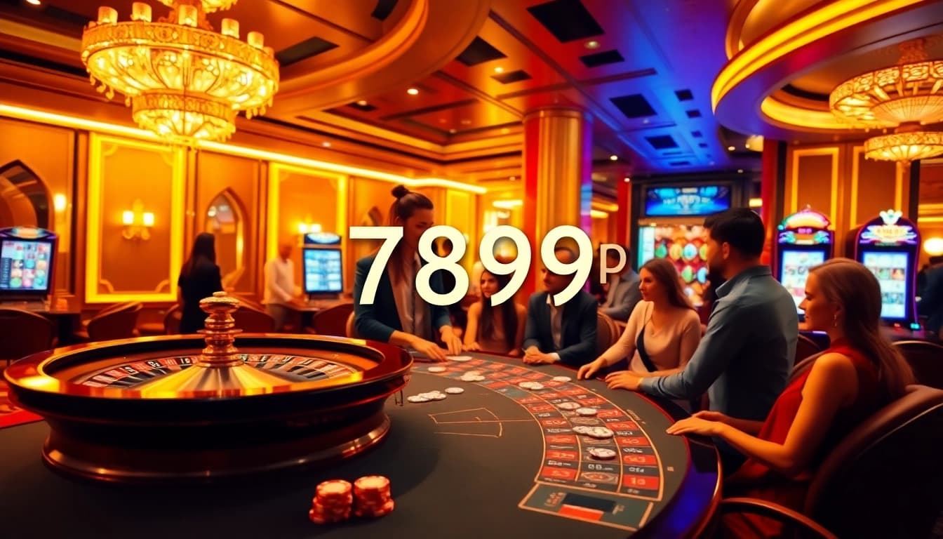 Experience exhilarating gaming at 789p with poker chips and roulette tables in focus.