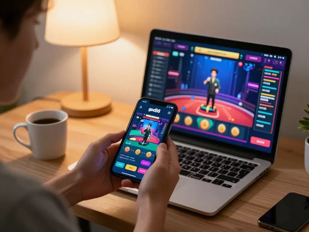 Engaging with the game go88 on a smartphone in a cozy home setting, emphasizing strategic gaming.