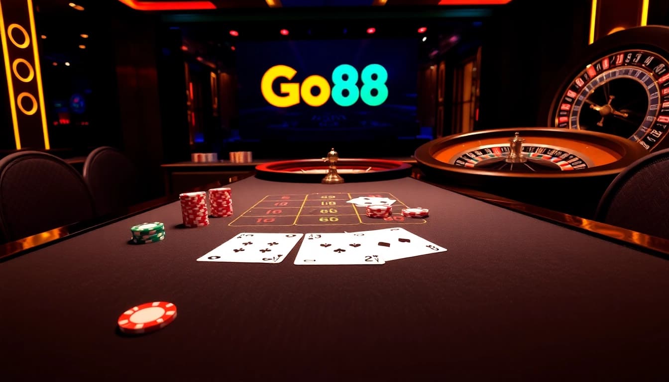 Experience thrilling blackjack action at Go88 casino with vibrant chips and cards in focus.