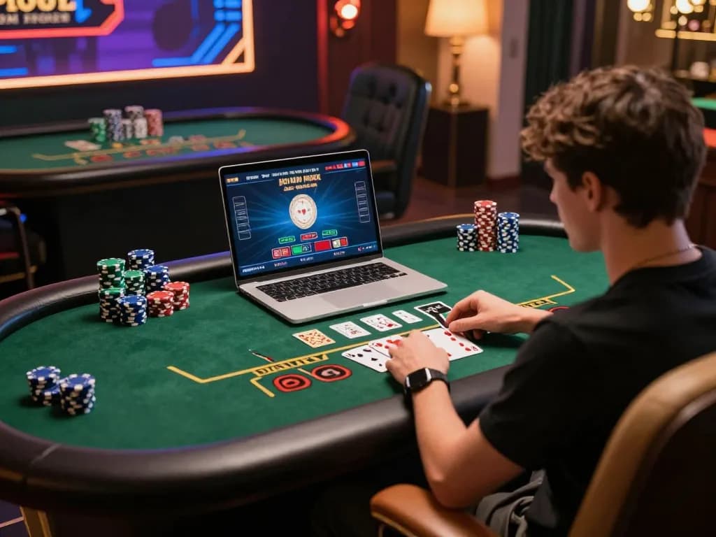 Engaging session of GO8 online blackjack gameplay showcasing strategic decisions and cozy setup.