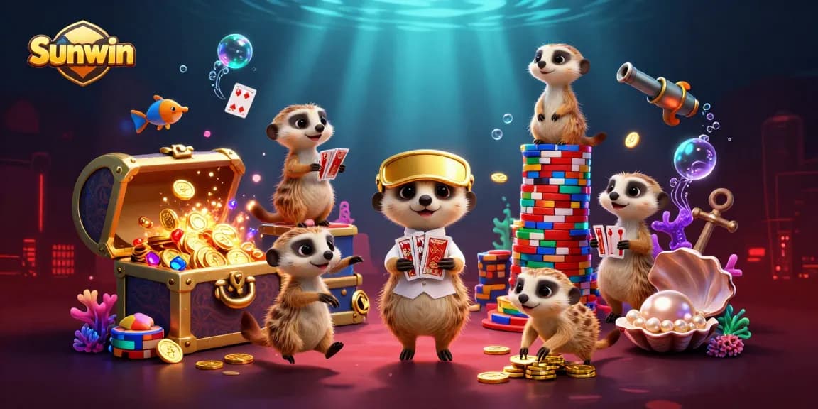 Experience thrilling action at Sunwin's vibrant casino scene with meerkats and treasure elements.
