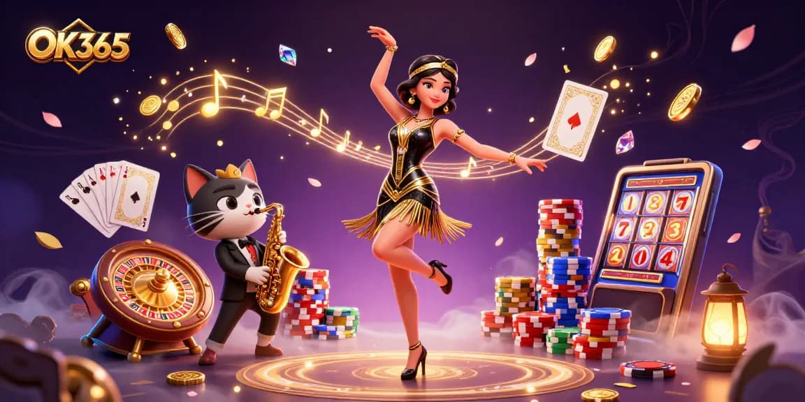 Engage in thrilling casino action with OK365: a captivating scene featuring vibrant characters and game elements.