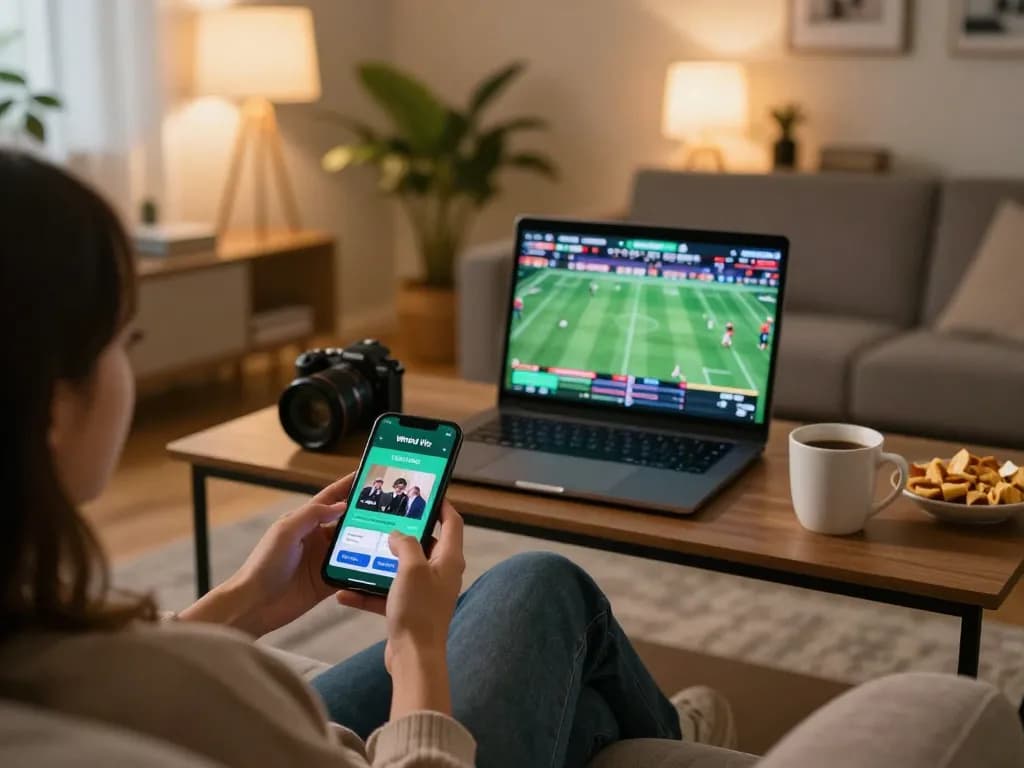 Engaging with the Winbd Vip betting app in a cozy home setting, showcasing mobile sports betting