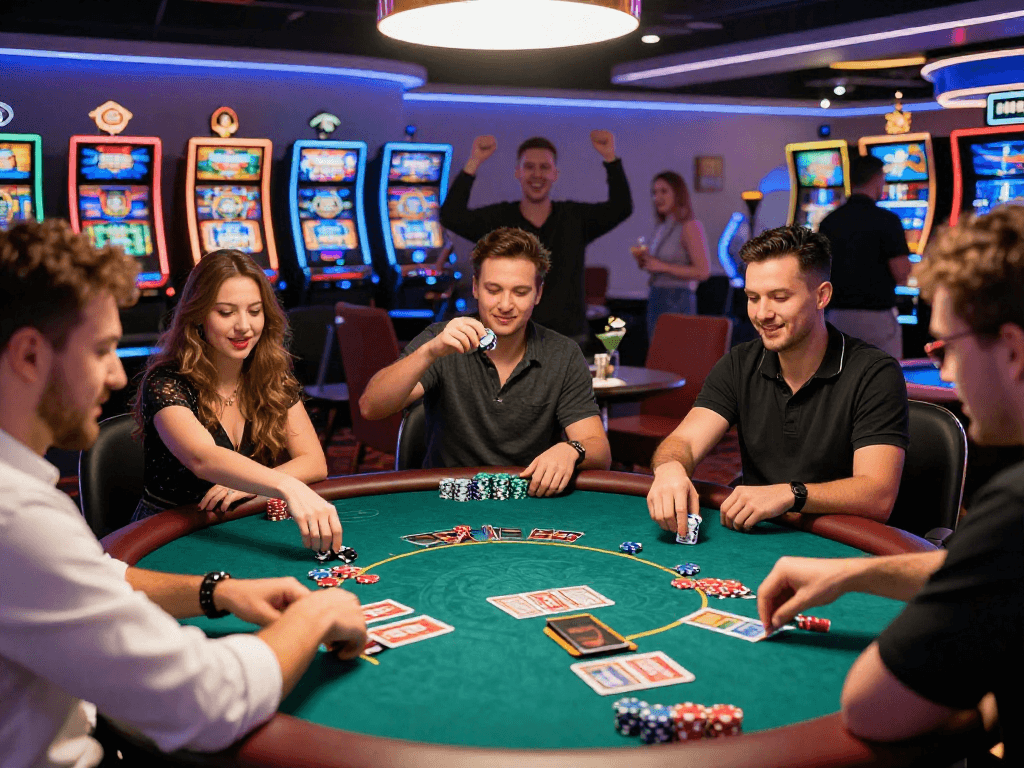 Players enjoying vibrant gaming at non-UK casinos showcased on https://ghsc.co.uk, capturing the excitement.
