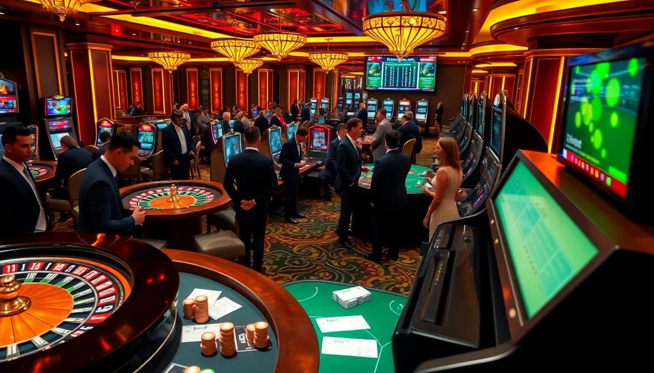Experience the thrill of sports betting at mi bet with engaging players and vibrant casino visuals.
