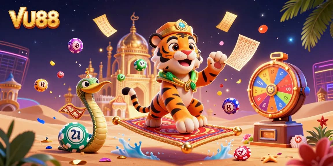 Play thrilling games on VU88 with dynamic lottery and casino elements in a magical 3D scene.