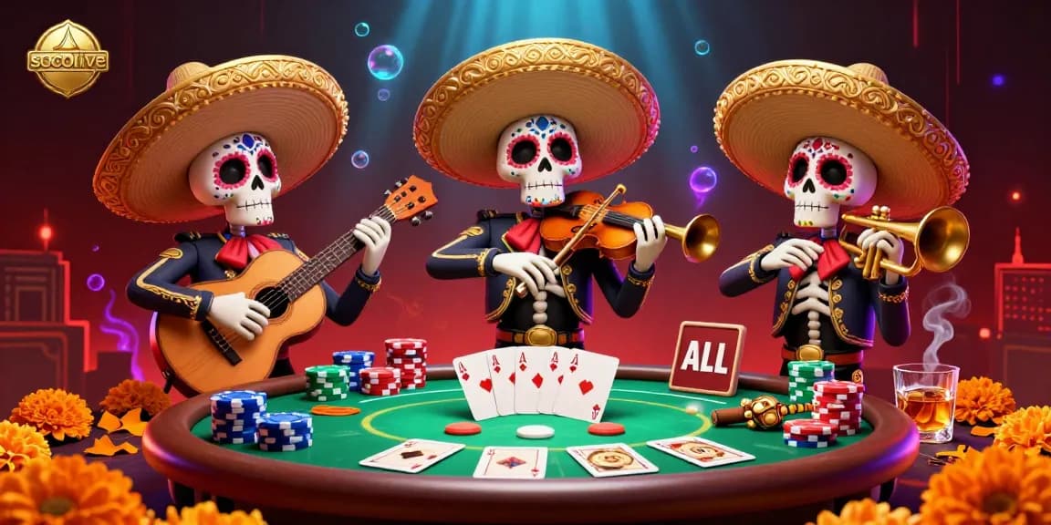 Experience the ultimate thrill of socolive with a vibrant Día de los Muertos mariachi band and poker action.