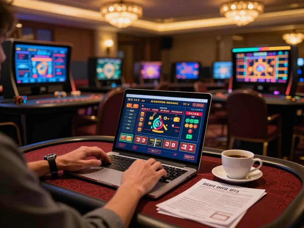 Engaging with online casino gameplay at https://mm88.se.net/, showcasing a stylish desk setup for responsible betting.