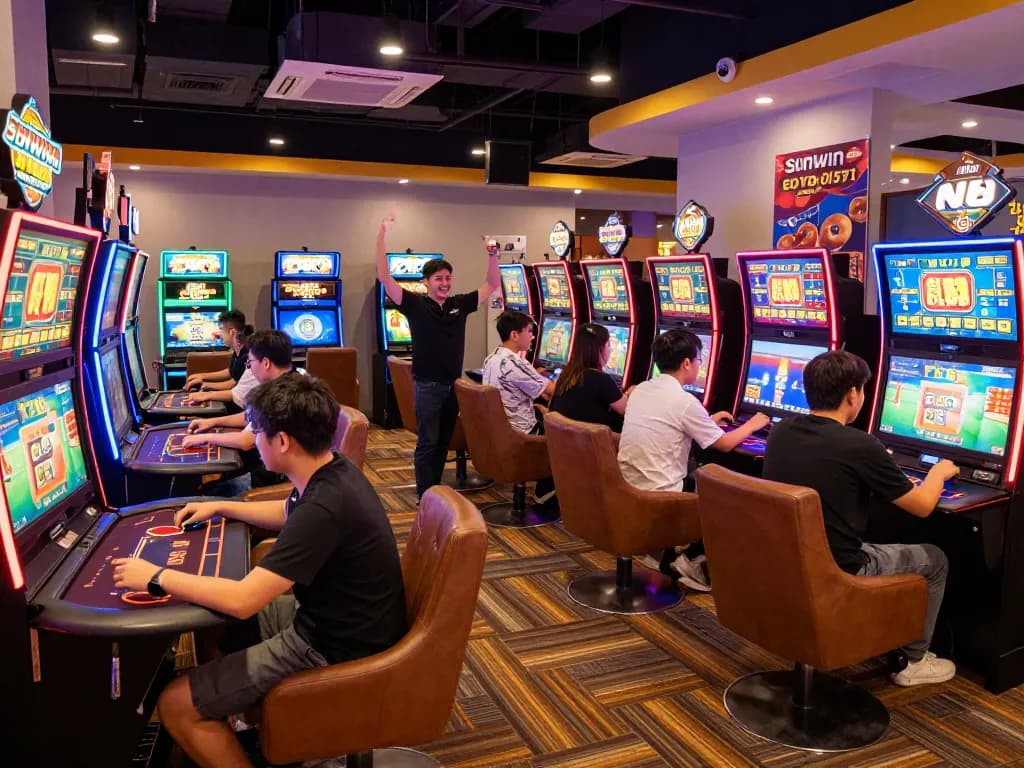 Exciting gaming lounge at Sunwin inviting players to tải sunwin for an immersive experience.