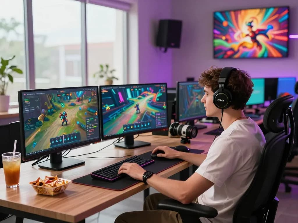 Engaging gaming space showcasing Rikvip platform on multiple screens.