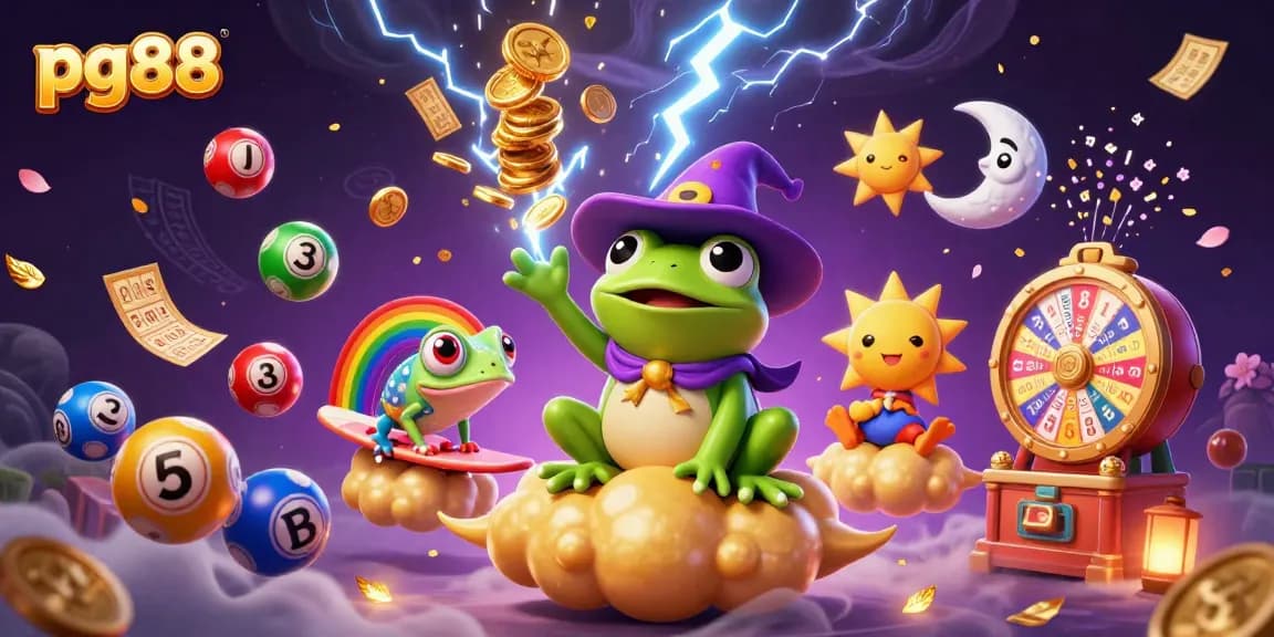 Experience the thrill of pg88 as you watch vibrant lottery elements and characters in action.