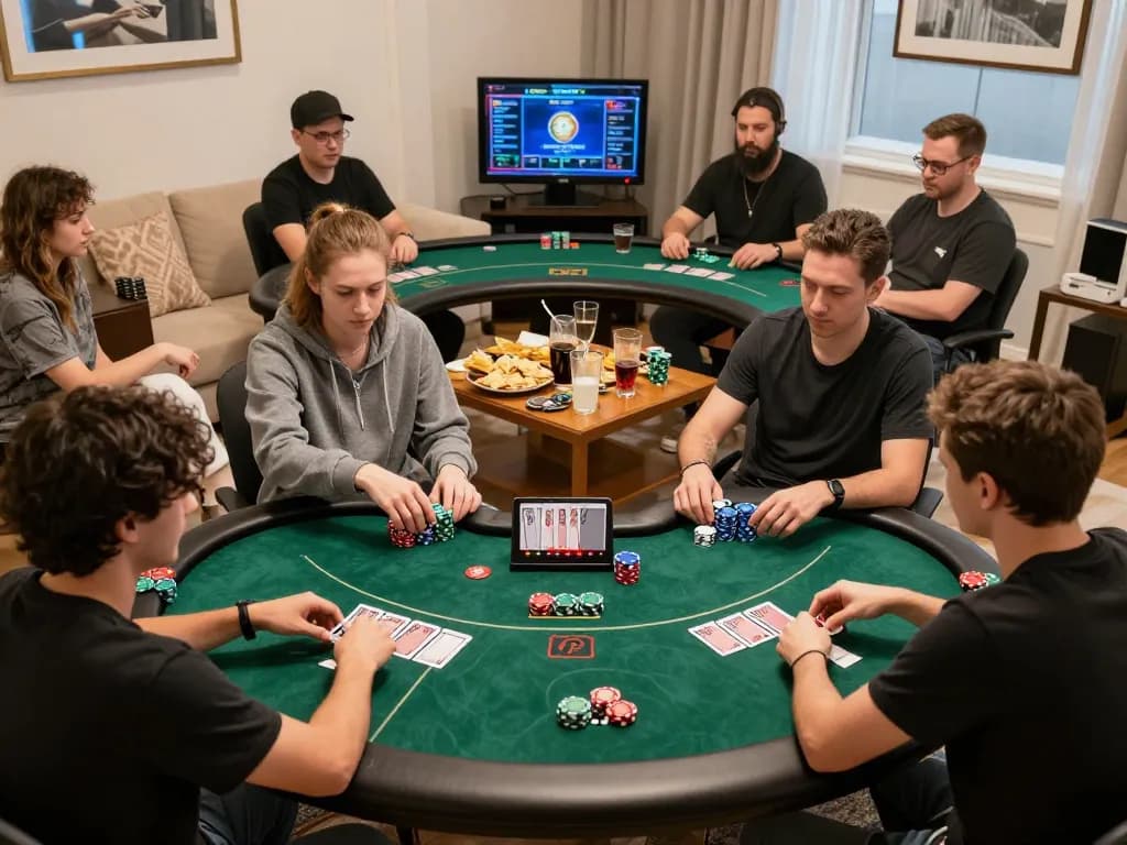 Engage in thrilling online gaming with Link mới Vivu88 at a lively home poker session