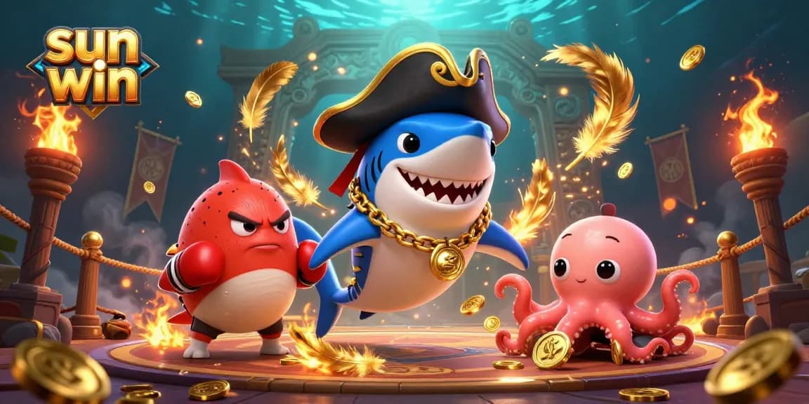 Experience the excitement of sun win with an engaging casino-themed illustration featuring vibrant characters and dynamic game elements.