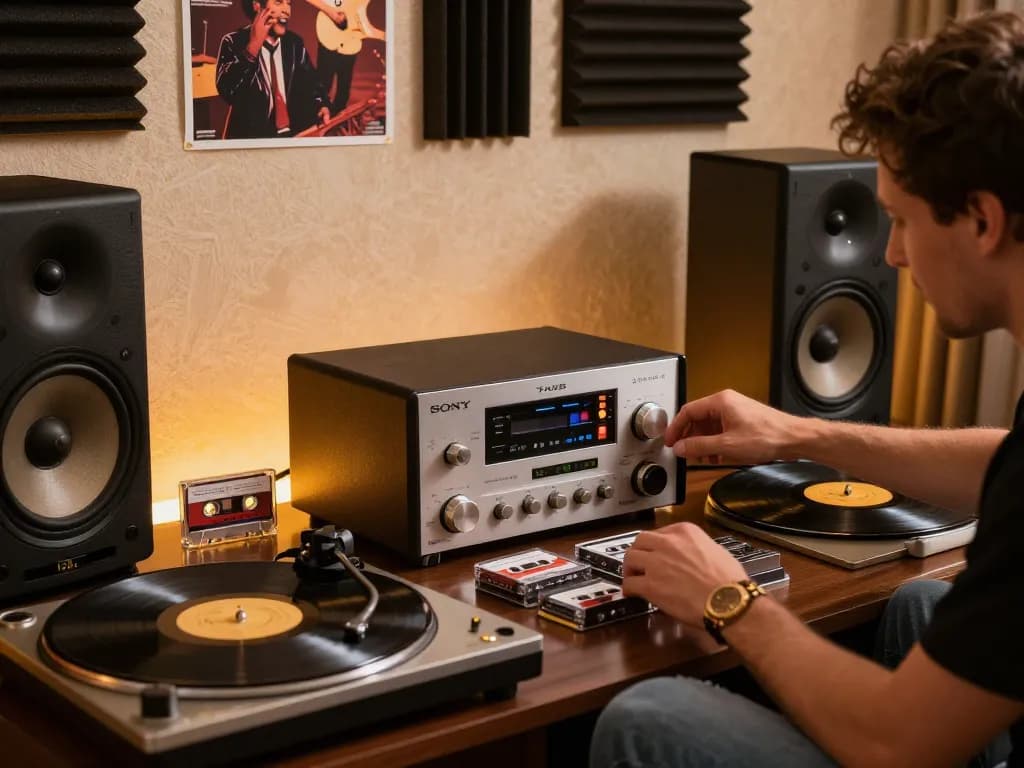 Experience the Sony TA88 amplifier's vintage charm, surrounded by vinyl records and an audiophile's passion.